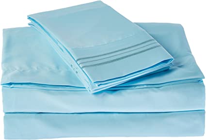 Sweet Home Collection Supreme 1800 Series 3PC Bed Sheet Set Egyptian Quality Deep Pocket - Twin, Light Blue