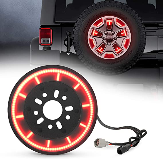 SUPAREE Plug & Play Spare Tire Brake Light T- Style Wheel Light 3rd Third Brake Light Compatible with Jeep Wrangler 2007-2017 JK JKU YJ TJ,Red Light