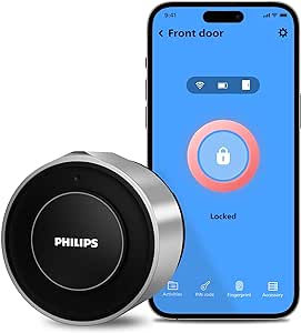 Philips 3000 Series WiFi Retrofit Lock, Turn Your Existing Deadbolt into a Smart Lock, Keyless Entry Door Lock with APP Remote Control, Auto-Lock, Lock Status Monitor, Easy Installation, Silver