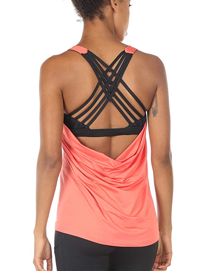 icyzone Yoga Tops Workouts Clothes Activewear Built in Bra Tank Tops for Women