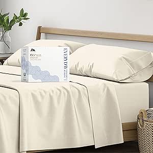 Mayfair Linen 100% Organic Cotton Percale Sheets California King Size - 4 Piece Percale Sheets California King, Percale Weave Sheets CalKing Size, Soft & Crisp, Cooling Sheets, 16" Deep Pocket - Ivory