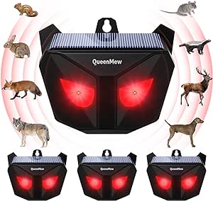 Animal Deterrent Devices, 4 Pack Animal Repeller Outdoor, Raccoon Deterrent Solar Powered Mole Cat Fox Repellent Squirrel Repellent Bird Repellent Devices with Red Strobe Lights Cat Deterrent Device