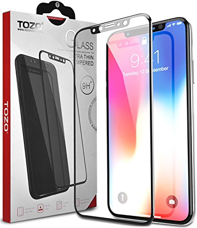 TOZO® for iPhone X 3D Screen Protector Glass [ 3D Full Frame ] Technology Premium Tempered 9H Hardness 2.5D PET [Soft Edge Hybrid] Perfect Fit Screen for iPhone 10 / X Black