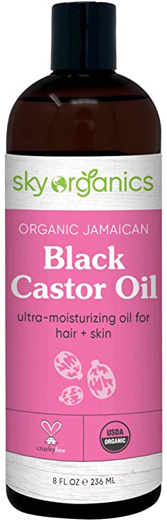 Organic Jamaican Black Castor Oil by Sky Organics (8 oz) USDA Organic 100% Pure Roasted Castor Oil Moisturizing Oil for Hair and Skin Oil Treatment Castor Oil Hair Mask Natural Skin Moisturizer