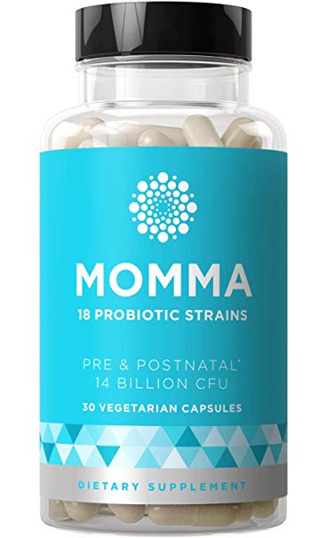 Momma Prenatal Probiotics Mom & Baby – Gut & Digestive Health for Pregnancy, Nursing, Morning Sickness Relief – 18 Potent Strains, 14 Billion CFU, Prebiotic – 30 Mini Vegetarian Soft Capsules