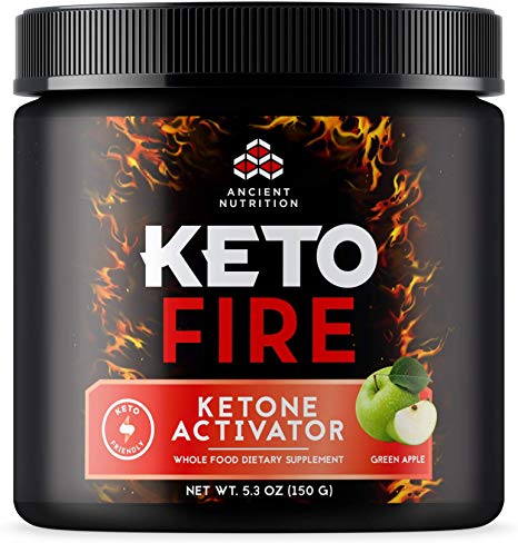 Ancient Nutrition KetoFIRE Powder, Keto Supplement with BHB Salts as Exogenous Ketones, MCTs from Coconut, Caffeine, and Electrolytes, Ketone Activator, Green Apple Flavor, 10 Servings