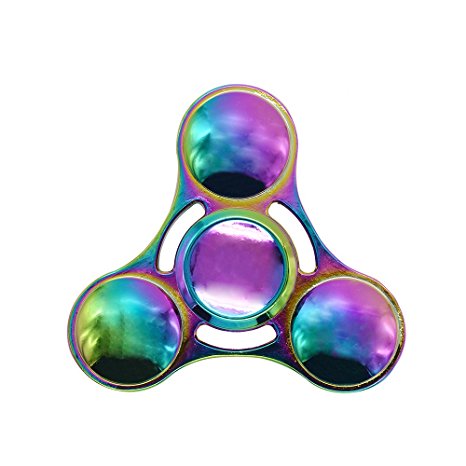 Fidget Hand Spinner Toy?AOKEN New Upgraded Edition UFO Tri- Spinner Stress Reducer EDC Finger Fidget Spinner Toy with Metal Bearing ADHD Focus Anxiety Relief Toys.-- Rainbow Color