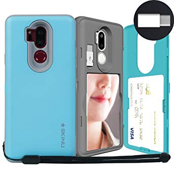 LG G7 ThinQ, SKINU [LG G7 Wallet Strap] G7 Charger Dual Layer Hidden Credit Holder ID Slot Card Case with Wrist Strap Inner USB type C Adapter and Mirror for LG G7 ThinQ G7  ThinQ (2018) - Teal