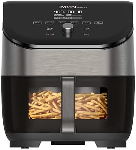 Instant Vortex Plus with ClearCook - 5.7 L Digital Healthy Hot Air Fryer, Stainless Steel, 6-in-1 Smart Programmes - Frying, Baking, Roasting, Grilling, Dehydrating, Warming, Large Capacity -1700 W