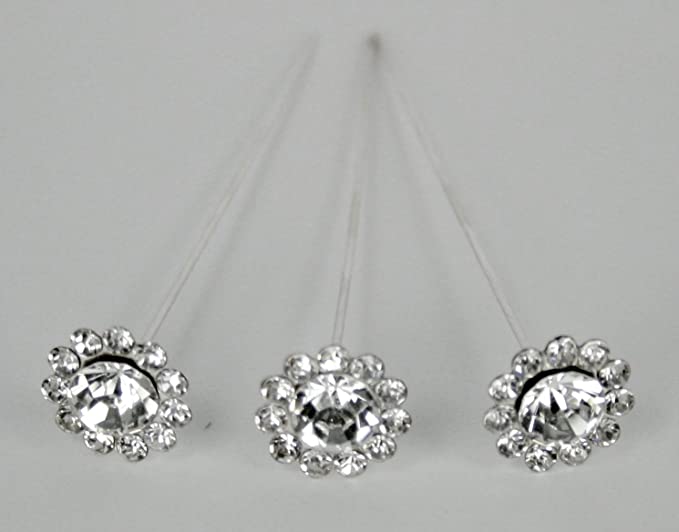 NST 24 Bouquet Pins Corsage Wedding Round Floral Design Crystal Rhinestone Diamond