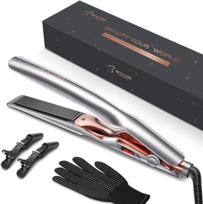 BESTOPE Bestope Hair Straightener Flat Iron With Adjustable Temp Ceramic Tourmaline Straightening & Curls for Healthy Styling Curling Iron for All Hair Type(1 Inch)