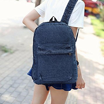 Denim Backpack,Charminer School Laptop BackpackTravel Rucksack College Jeans Backpack Denim Bookbags Dark Blue