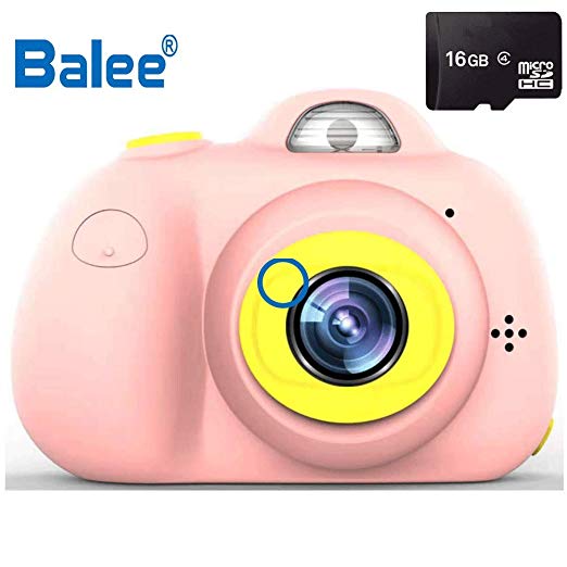 Balee Kids Digital Camera 2 inch Screen Digital Video Camera Creative DIY Selfie Camera for Kids with 16GB Memory SD Card (Pink)