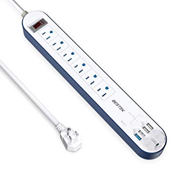 Quick Charge 3.0 USB Power Strip, BESTEK Surge Protector with 15A 125V AC 6-Outlet & 5V 6A DC 4 Smart USB Charging Ports, Long 6Ft Power Cords, 500J, FCC ETL Listed (6 Feet)