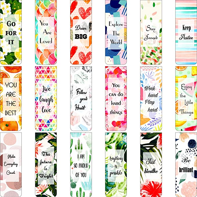 36 Pieces Floral Style Bookmarks Positive Magnet Page Marker Inspirational Quotes Bookmarks Colorful Motivational Bookmarks for Classmates Party Supplies, 18 Styles