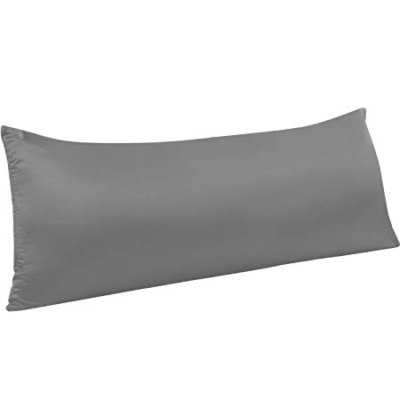 NTBAY Body Pillow Cover, Satin Body Pillowcases with Zipper Closure, Silky Soft and Luxury, for Adults Pregnant, Dark Grey 20" x 54"