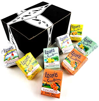 Pastiglie Leone Citrus Pastilles 4-Flavor Variety: Two 1 oz Packages Each of Orange, Lemon, Tangerine, and Mixed Flavours in a BlackTie Box (8 Items Total)