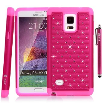 Galaxy Note 4 Case, Style4U Galaxy Note 4 Studded Rhinestone Crystal Bling Hybrid Armor Case Cover for Samsung Galaxy Note 4 with 1 HD Screen Protector and 1 Stylus [Hot Pink / Hot Pink]