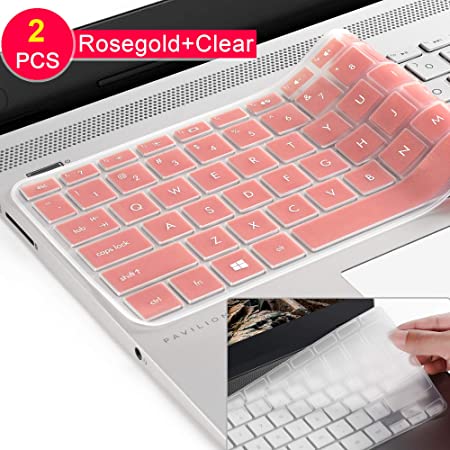[2pack] Keyboard Cover for HP Envy x360 2-in-1 15.6" Laptop Series /2018 Newest HP Pavilion 15.6 inch Series /2018 HP Envy 17.3" 17M 17-BS 17-BW Series Touch-Screen Laptop Protective Skin (A-rosegold)
