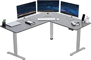 VIVO Electric Height Adjustable 63 x 55 inch Corner Stand Up Desk, Gray Table Top, Gray Frame, L-Shaped Standing Workstation, 3CT Series, DESK-E3CTGG