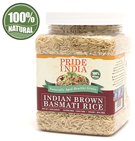 Pride Of India - Extra Long Brown Basmati Rice - Naturally Aged Healthy Grain, 1.5 Pound Jar