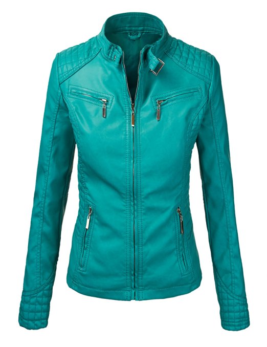 MBJ Womens Panelled Faux Leather Quilted Moto Jacket