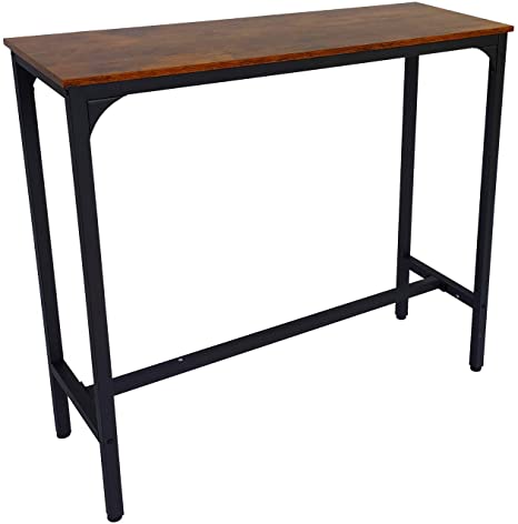 Rectangular Height Kitchen Bar Table - Pub High Dining Room Table Narrow Space Console Bistro Tables for Indoor Modern Industrial Style Black Frame