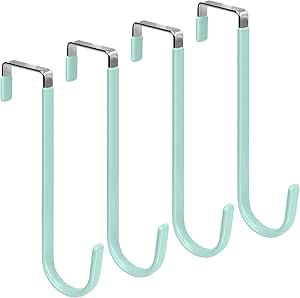 FYY Over The Door Hooks, 4 Pack Upgraded Long Door Hangers Hooks with Rubber Prevent Scratches Heavy Duty Organizer Hooks for Hanging Clothes, Towels, Hats, Coats, Bags LightGreen