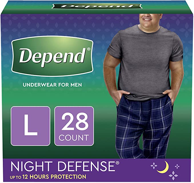 Depend Night Defense Incontinence Underwear for Men, Overnight, Disposable, Large, 28 Count (2 Packs of 14) (Packaging May Vary)