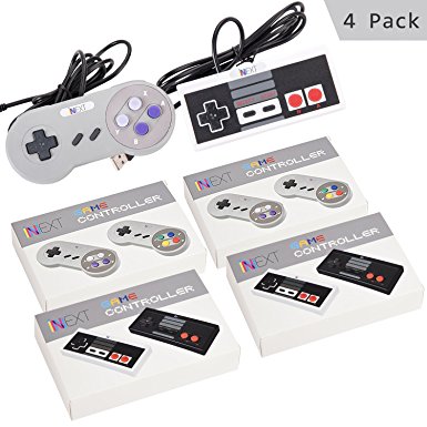 SNES Retro USB Super Nintendo Controller & Classic USB NES Controller, USB Famicom Controller Joypad Gamepad for Windows PC/MAC (4 Pack)