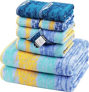 SEMAXE Bath Towel Set of 8, 2 Bath Towels 2 Hand Towels 4 Washcloths, Gift Box Packaging,100% Cotton Bathroom Towels with Hanging Loops, Hotel Spa Quality Absorbent Towels, Colorful Towel Starry Sky