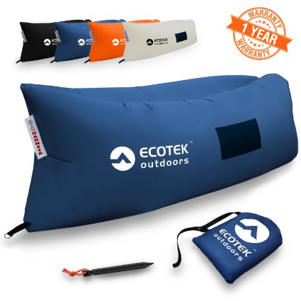 EcoTek Outdoors Inflatable Air Hammock Lounge with Premium Ripstop Fabric, High Quality Elastic Pockets, Aluminum Alloy Stake, Carry Bag, and One Year Warranty