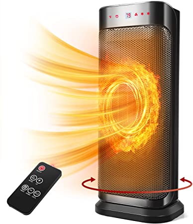 Space Heater, 1500W Electric Heater for Indoor/ Bedroom/ Camping, 16 Inch High Widespread Oscillation Remote Control Ceramic Heater, Portable Heater