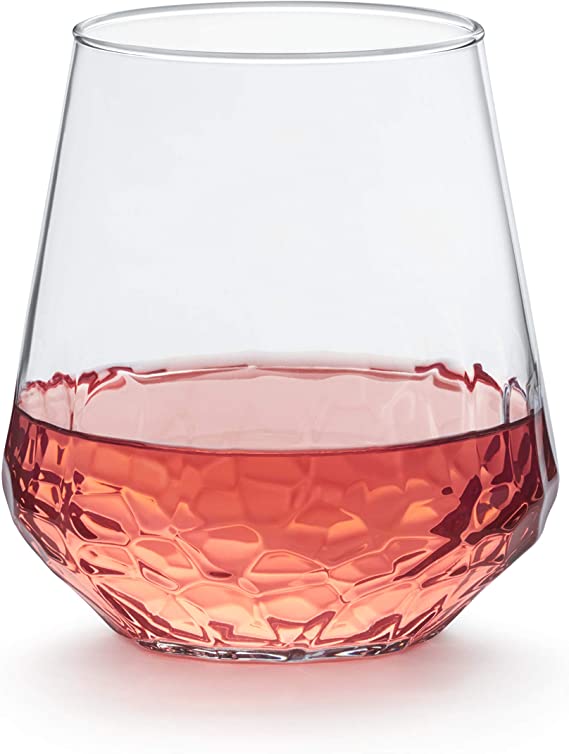 Libbey Purpose Stemless Wine Glasses, Set of 8, Hammered Base (17.75 oz)