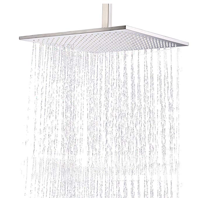Rozin Bathroom 16-inch Square Rainfall Shower Head Overhead Spray Brushed Nickel