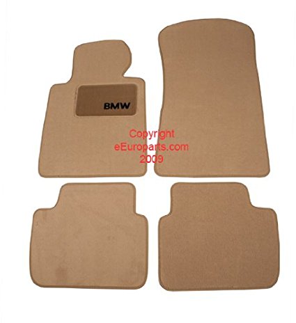 BMW Carpeted Floor Mats with BMW Lettering Heel Pad- Set of 4- BEIGE - (E46 3 SERIES ALL COUPE & SEDAN MODELS from 1998 to 2006)