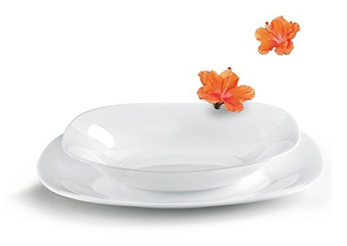 18 Piece Square White Opal Glass Dinner Service Set from Bormioli Rocco Parma - 6 Setting Tableware Dining Plates & Bowls