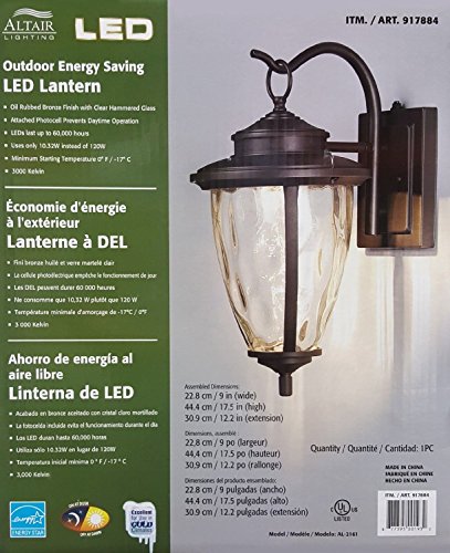 Altair Energy Saving LED Lantern - Oil Rubbed Bronze Finish Clear Hammered Glass