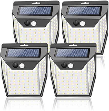ZEEFO Solar Lights Outdoor Garden,99 LED Solar Security Lights with Motion Sensor,3 Working Models,2000 mAh Waterproof Solar Powered Fence Lights Wall Lights Solar Lamps for Outside(4 Pack)