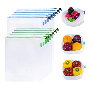 Prefer Green 12PCS Reusable Produce Bags, Premium Zero Waste Mesh Bags for Storage Fruit Vegetables, Eco-Friendly With Colorful Tare Weight on Tags, 2 Sizes