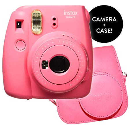 Fujifilm Instax Mini 9 Instant Camera - Renewed with New Instax Mini 9 Groovy Camera Case | Matching Colors for Case and Mini 9 Camera   Amazing Cleaning Cloth (Flamingo Pink)