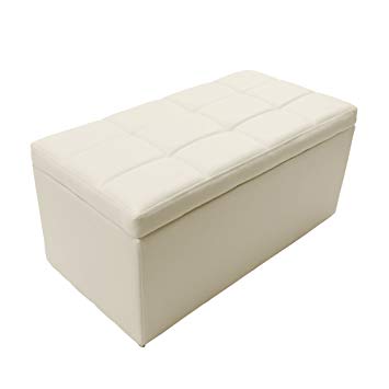 Magshion Rectangle Living Unfold Storage Ottoman Bench Footstools Seat End Coffee Table (Ivory)