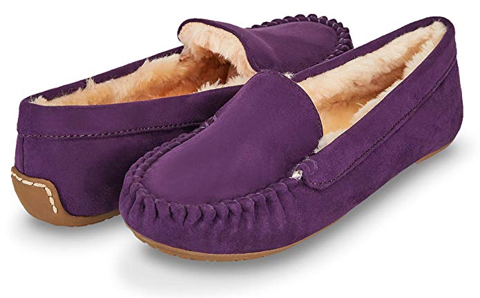 Floopi Womens Indoor/Outdoor Faux Fur Lined Basic Moccasins Slipper W/Memory Foam