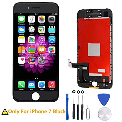Screen Replacement for iPhone 7 Black LCD Display & Touch Screen Digitizer Replacement Full Assembly Set with 3D Touch and Free Repair Tool Compatible with Model A1660, A1778, A1779（4.7"）