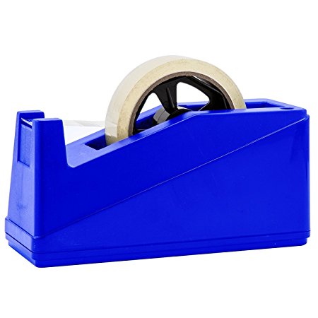 Desktop Tape Dispenser Adhesive Roll Holder (Fits 1" & 3" Core) by Royal Imports with Weighted Nonskid Base, Blue