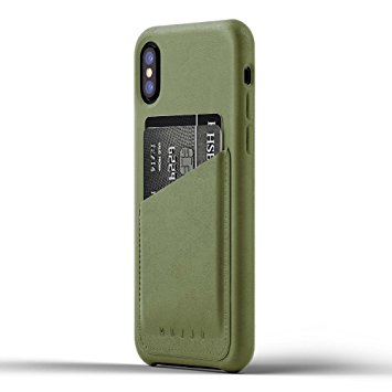 iPhone X wallet case, [One-Of-a-Kind Luxury Leather Wallet Case] MUJJO FULL LEATHER WALLET Super Slim Clean Silhouette Rugged Drop Cover, Japanese Suede, 2-3 Card Slot, Protective Screen Bezel, Olive