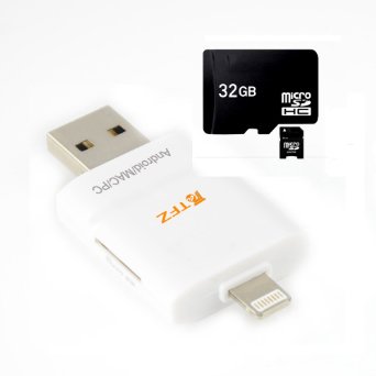 Tfz I-Flash HD Drive Card Reader with App Adding Extra Storage for iPhone 55S66SPlus iPad iPad Air iPad Mini Easy to Save Image and Video with 32G TF Card
