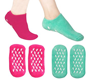 FOCUSAIRY Moisturizing Socks Moisture Gel Socks Ultra-Soft with Spa Quality Gel for Repairing Dry Cracked Skins and Softening Feet 2 pairs (Red&Green)