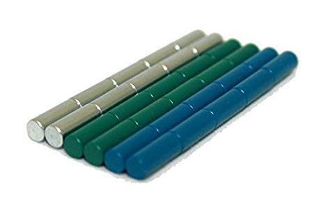 Bullseye Office - 30 Assorted Magnetic Pin Cylinder Magnets - Set Comes with Assorted Colors of Blue, Green, and Silver - Tiny Powerful Magnets Great for Home and Office