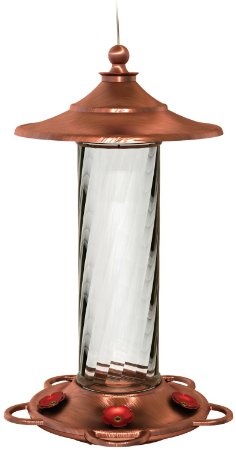 More Birds Glory Brushed Copper and Glass Hummingbird Feeder with Five Feeding Stations, 14 Fluid Ounce Capacity